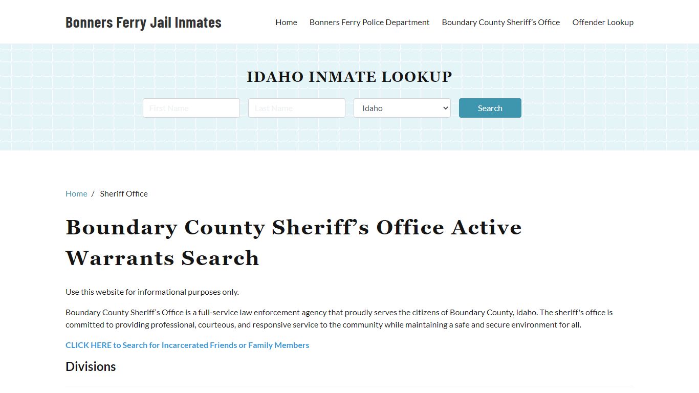 Boundary County Sheriff Office, ID Warrant Lookup