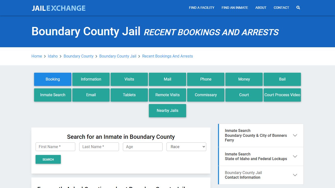 Boundary County Jail Recent Bookings And Arrests - Jail Exchange